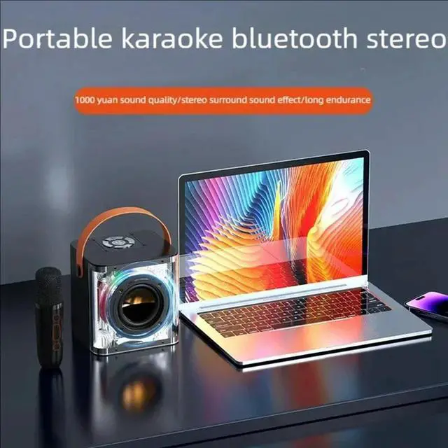 Alt view image 4 of 4 - Ageryu Portable Mini Karaoke Machine Set Bluetooth Speaker Colorful Light Surround With 2 Wireless Microphones For Kid Adults-N33R
