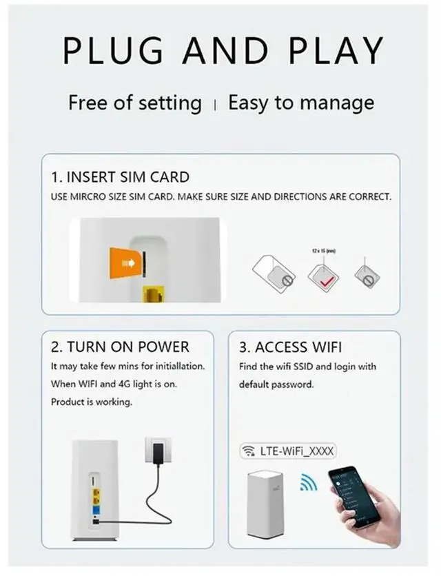 Alt view image 4 of 4 - Ageryu 4G LTE WIFI Router 300Mbps 3LAN VPN With Sim Card Slot For 4G SIM Card MODEM Wireless Router US Plug Easy Install