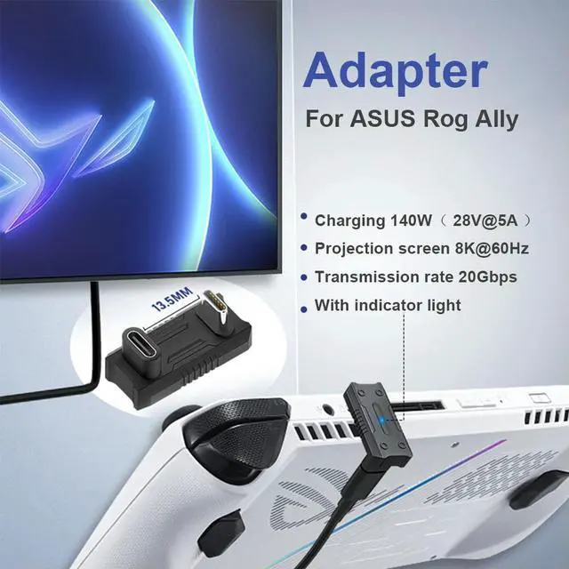 Alt view image 3 of 3 - USB-C To USB-C Aapter PD140W USB-C Male To USB-C Female Adapter 20Gbps 180 Degree U-shaped for Rog Ally/NS Switch Console