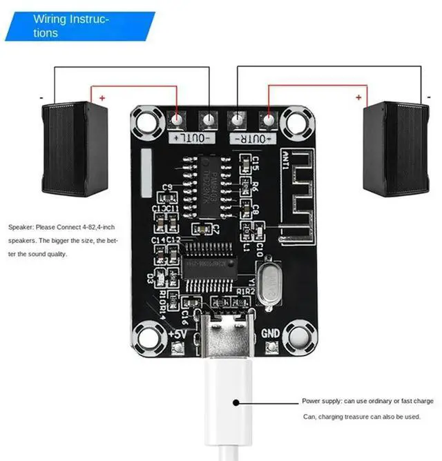 Alt view image 3 of 4 - Ageryu PAM8403 Digital Bluetooth Amplifier Board DC5V Mini Case TYPE-C Powered 5W USB Amplifier Board Module