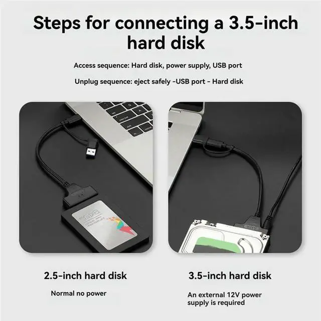 Alt view image 3 of 4 - Ageryu Typec+USB 3.0 To SATA Hard Drive Adapter Cable Hard Disk Driver Converter For 2.5/3.5 Inch Mobile Hard Drive