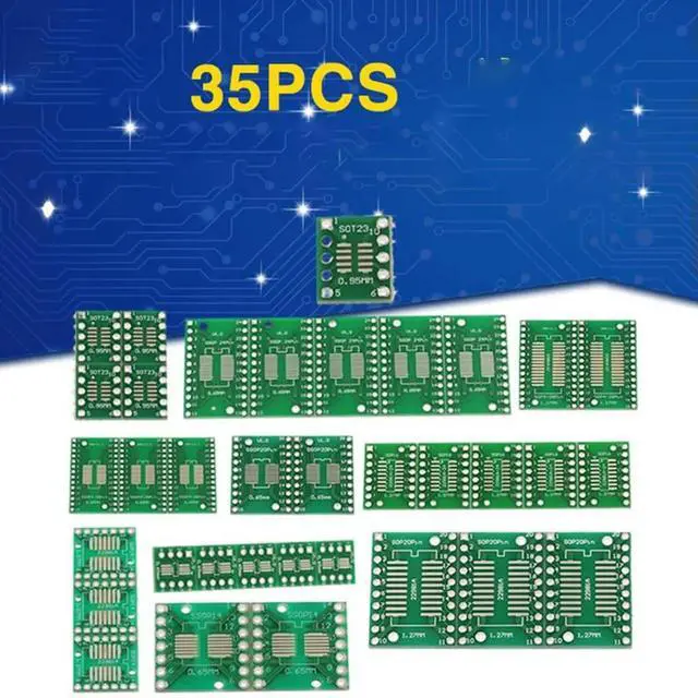 Main image of Ageryu 35Pcs PCB Board Kit SMD Turn To DIP SOP MSOP SSOP TSSOP SOT23 8 10 14 16 20 24 28 SMT To DIP