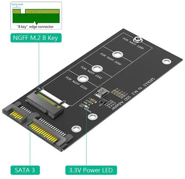 Alt view image 3 of 4 - M.2 NGFF To SATA Adapter Card B Key/B & M Key SSD Converter For NGFF M.2 2280 2260 2242 2230 SSD (Not For M.2 NVME)