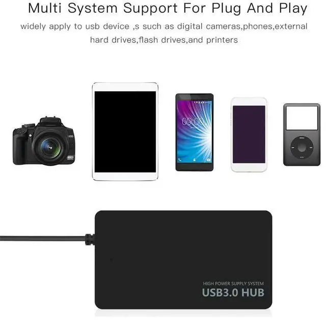 Alt view image 4 of 4 - 5Gbps High-Speed USB 3.0 Hub 4 Ports USB Splitter Adapter For PC Laptop Power Supply