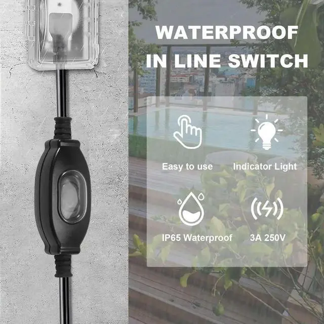 Alt view image 3 of 4 - Ageryu 3A 250V Waterproof In Line Switch Cord Switch IP65 Round Wire Silver Contact Double Cut Switch Dust Switch-N33R