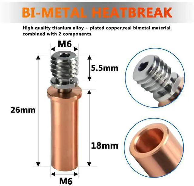 Alt view image 2 of 4 - Ageryu Bimetal Heatbreak Copper Titanium TC4 Throat for Anycubic Mega S