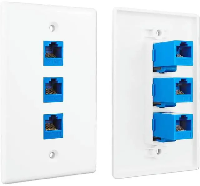 Alt view image 4 of 4 - 1Pack 3-Port Ethernet Wall Plate, RJ45 Wall Plate With RJ45 Keystone Inline Coupler Insert,Cat6 Keystone Jack Wall Plate-N33R