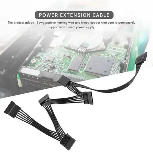 Alt view image 2 of 4 - 2PCS 15 Pin SATA Power Extension Hard Drive Cable 1 Male To 5 Female Power Supply Splitter Adapter Cable