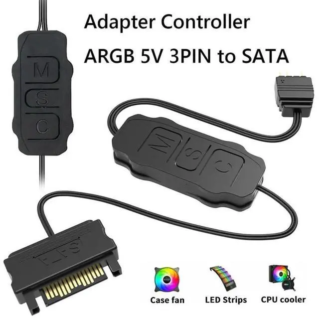 Main image of Ageryu 2Pcs 5V 3Pin ARGB Controller SATA Mini RGB Controller 3PIN Hub For Computer Cpu Case Cool Fan LED Light Radiator