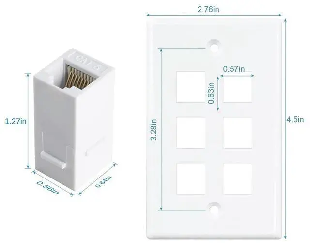 Alt view image 2 of 4 - 6-Port Ethernet Wall Plate,For Keystone Jack Wall Plate With RJ45 Keystone Inline Coupler Insert, Female To Female Cat