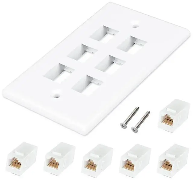 Alt view image 4 of 4 - 6-Port Ethernet Wall Plate,For Keystone Jack Wall Plate With RJ45 Keystone Inline Coupler Insert, Female To Female Cat