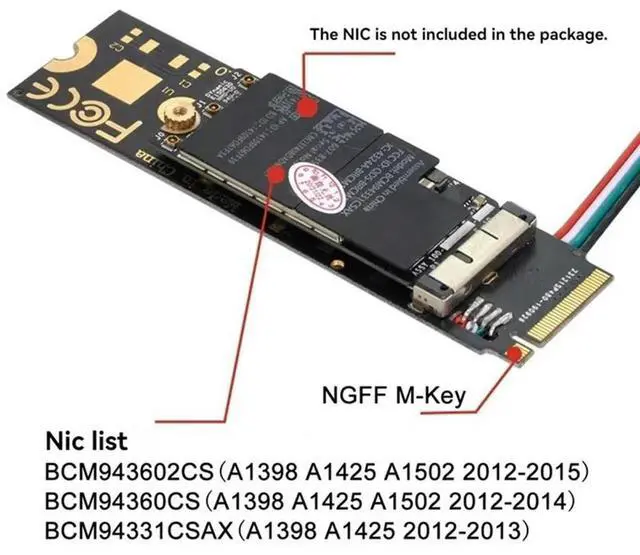 Alt view image 2 of 7 - Ageryu Adapter Card M-Key Wireless Card Desktop Drive-Free BCM943602CS To Pcie M.2 Ngff For Bluetooth Module