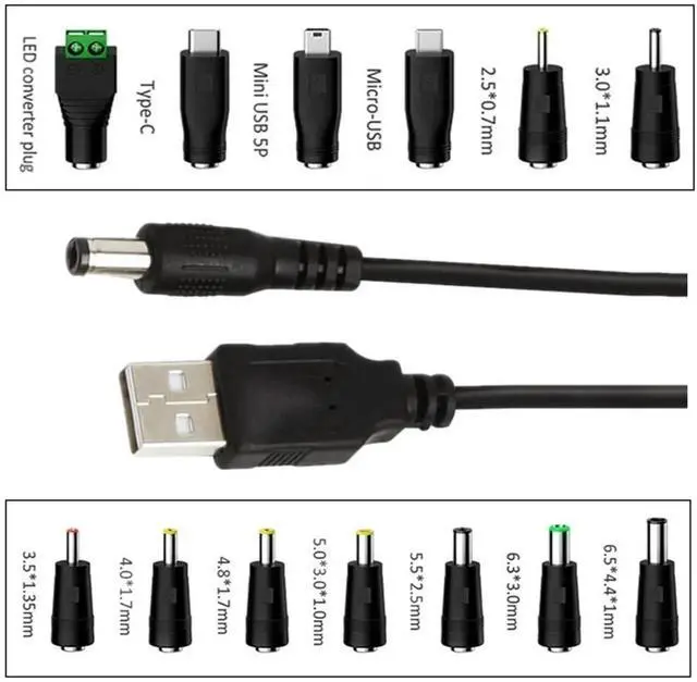 Alt view image 4 of 4 - Ageryu 5V DC 5.5 2.1Mm Jack Charging Cable Power Cord, USB To DC Power Cable With 13 Interchangeable Plugs Connectors Adapter