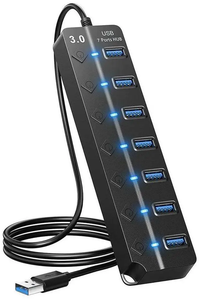 Alt view image 2 of 4 - 1 Piece 7 Ports USB Hub Splitter Multi Hub USB 3.0 Adapter USB Hub Splitter With Switches And Lights