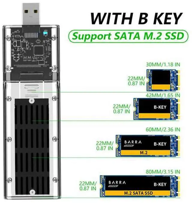 Alt view image 2 of 4 - Ageryu External M.2 NGFF SATA SSD Enclosure High Speed USB3.0 Gen1 5Gb/S Transparent SATA SSD Hard Drive Case For PC