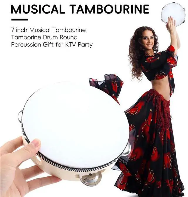 Alt view image 4 of 4 - 7 Inch Musical Tambourine Tamborine Drum Round Percussion Gift For KTV Party-N33R