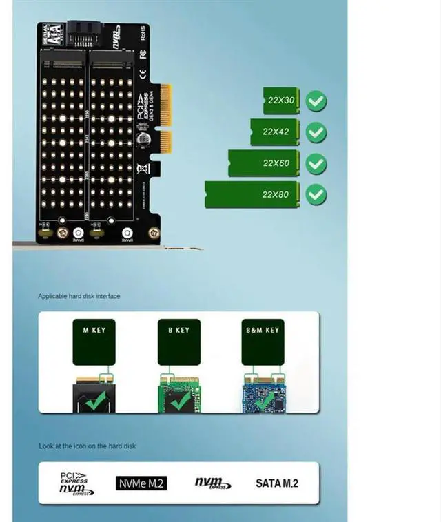 Alt view image 4 of 4 - Ageryu M.2 Nvme NGFF SSD To PCIE SATA Adapter PCIE To M2/M.2 Adapter M Key B Key B+M Key-N33R