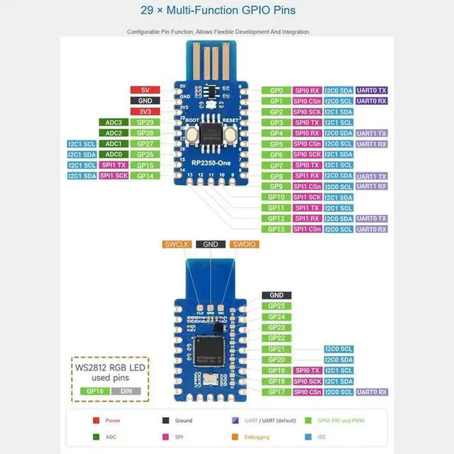 Alt view image 3 of 4 - RP2350-One Mini Development Board For Pi Microcontroller RP2350 USB Development Board Type-A Version 4MB Fla