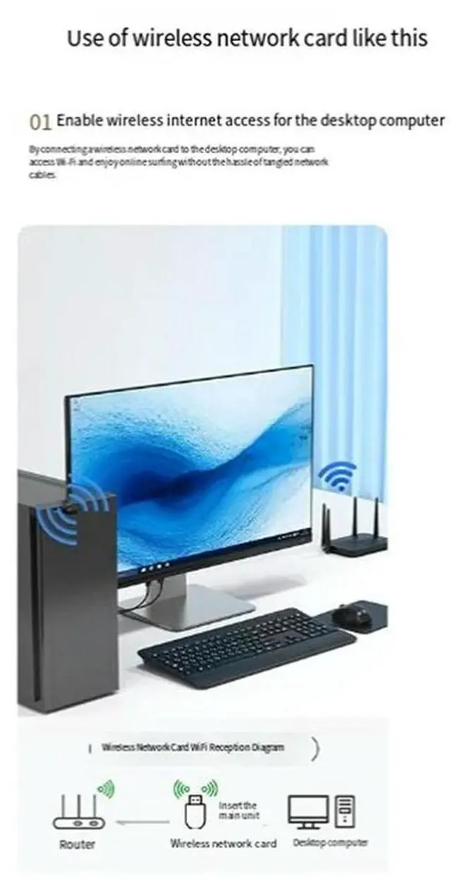 Alt view image 4 of 4 - 2 In 1 USB Wifi Bluetooth Adapter 600Mbps Dual Band 2.4G/5Ghz Wi-Fi 5 Dongle High-Speed Wireless Network Card For Lapt