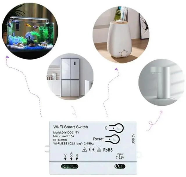 Alt view image 4 of 4 - Ageryu Tuya Wifi Smart Switch DIY Timer 1CH 7-32V USB 5V 2.4G Wifi Smartlife Home Automation Module For Alexa Google Home IFTT-N33R