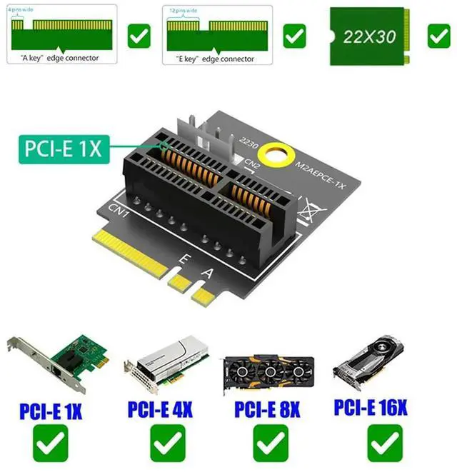 Alt view image 6 of 7 - Ageryu M.2 NGFF Key A/A+E/E To PCI-E 1X Adapter PCI Express 1X Converter Card With Power Cable Easy Install