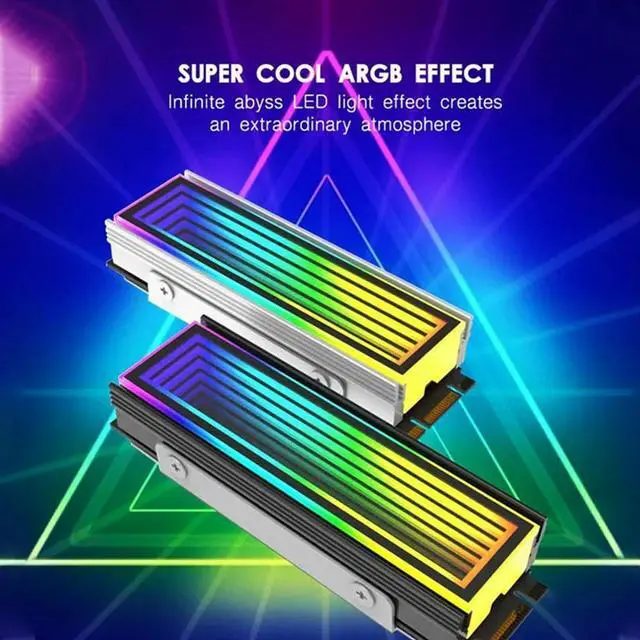 Alt view image 4 of 7 - Ageryu M.2 ARGB Computer Radiator 2280 SSD M2 Radiator PC RGB M.2 Nvme Cooler Heatsink M2 ARGB Radiator Endless Abyss Effect Black-N33R