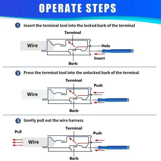 Alt view image 2 of 4 - Ageryu 21Pcs Car Terminal Removal Tool Kit Cable Plug Remove Puller Electrical Wire Crimp Connector Pin Extractor Durable Blue-N33R