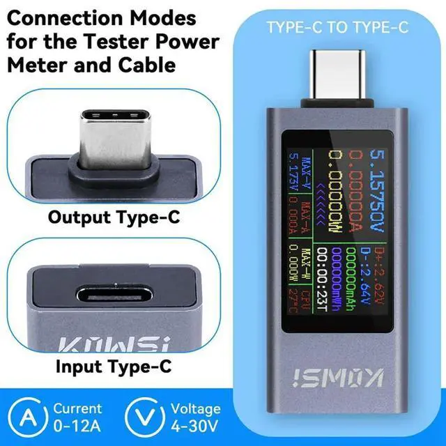 Alt view image 7 of 7 - Ageryu KOWSI USB C Tester Power Meter, Digital Multimeter With Large Color Screen,Voltage And Current Tester For Chargers,Power Banks-N