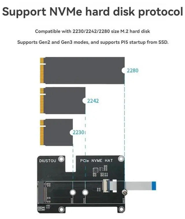 Main image of PCIe to M.2 M Key Adapter NVMe Expansion Board for Raspberry Pi 5