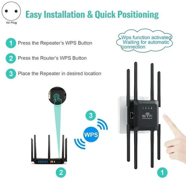 Alt view image 2 of 4 - 8-Antenna Wifi Wireless Repeater 300Mbps Signal Amplifier Booster Extender Extender Wireless Router Easy Install EU-Plug-N33