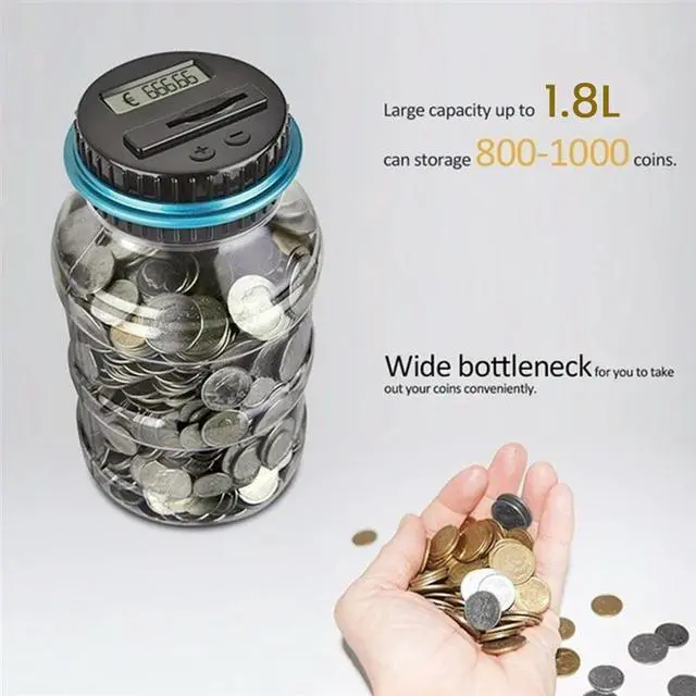 Alt view image 4 of 4 - 1 PCS Piggy Bank Coin Money Box Coins Storage Box Jar 1.8L Counter Electronic Digital LCD Counting A-N33R