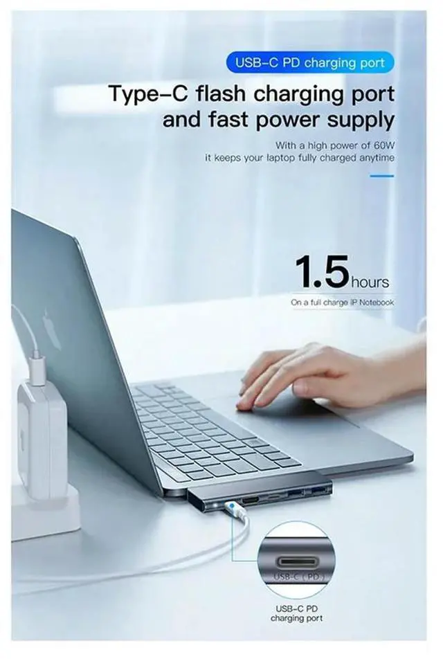 Alt view image 7 of 7 - Ageryu Tebe 7 In 1 Type-C Hub USB -C To 4K -Compatible USB 3.0 SD/TF PD Fast Charging Splitter USB C Docking Station-N33R