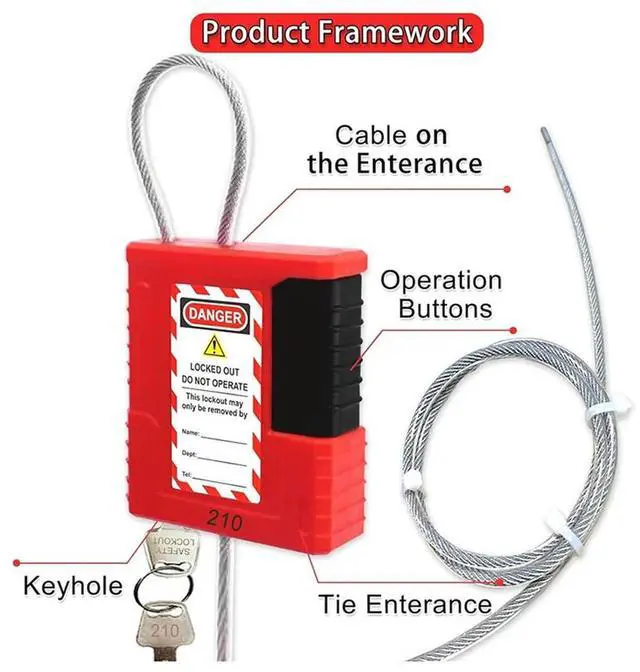 Alt view image 2 of 4 - Lockout Tagout Cable Lock - 3.3Ft Adjustable Cable Lock, Steel Cable Lock With Vinyl Coating, Loto-Cable-N33R