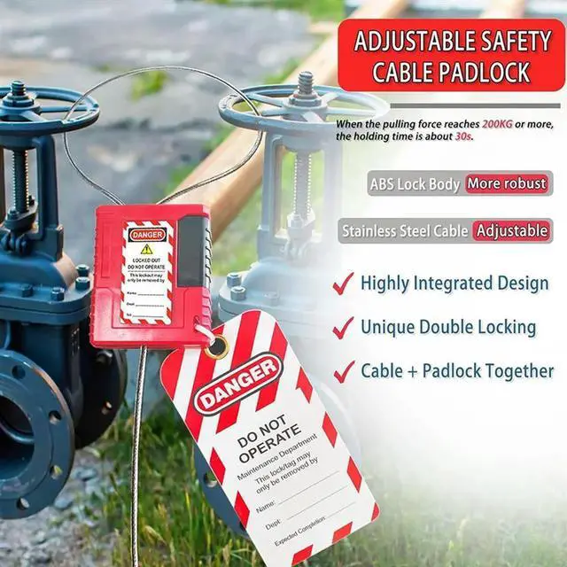 Alt view image 4 of 4 - Lockout Tagout Cable Lock - 3.3Ft Adjustable Cable Lock, Steel Cable Lock With Vinyl Coating, Loto-Cable-N33R