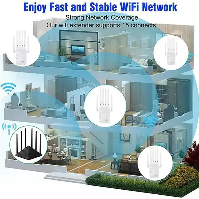 Alt view image 2 of 4 - Wireless Wifi Router Repeater Wifi Signal Booster 300M Dual-Band 2.4G 5G Wifi Extender Gigabit Wifi Amplifier EU Plug-N33R