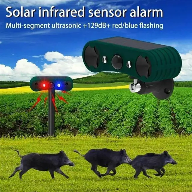 Alt view image 2 of 4 - Solar Motion Sensor Alarm Infrared Induction Sound And Light Alarm System Animal Repeller For Farm Yard Barn-N33R