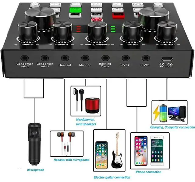 Alt view image 2 of 4 - V8S Audio Mixer With Voice Changer,Podcast Mixer,Sound Card For Phone Gaming Karaoke Studio Live Streaming Podcast-N33R