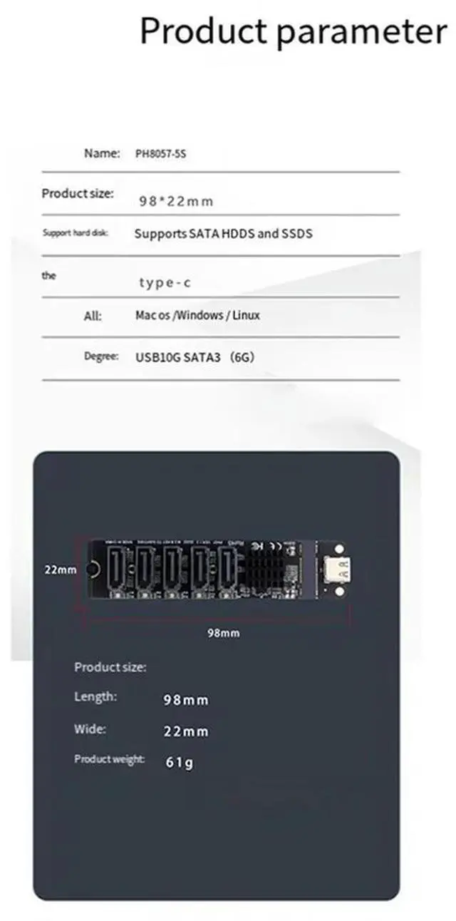 Main image of Adapter Card TYPE-C To SATA To 5-Port SATA3 6Gbps USB10G Expansion Adapter Card JM575+JMS580-N33R