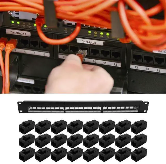 Alt view image 2 of 4 - 19Inch 1U Cabinet Rack Pass-Through 24 Port CAT6 Patch Panel RJ45 Contact Port(RJ45 Contact Port) Modular Frame-N33R