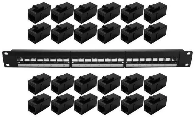 Alt view image 4 of 4 - 19Inch 1U Cabinet Rack Pass-Through 24 Port CAT6 Patch Panel RJ45 Contact Port(RJ45 Contact Port) Modular Frame-N33R