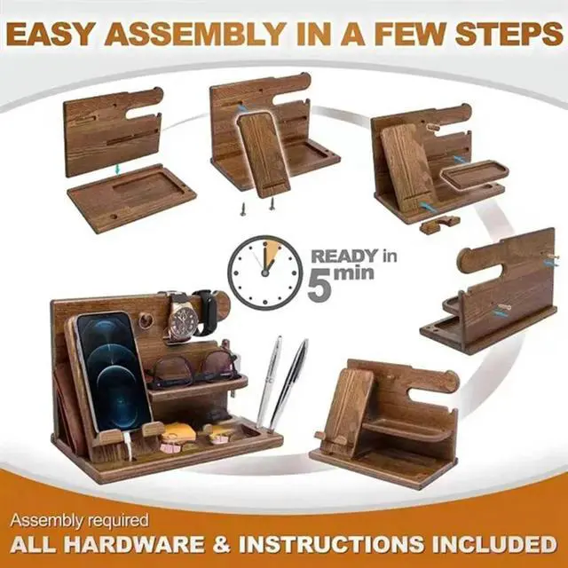 Alt view image 4 of 4 - Wooden Office Desktop Charging Stand Wooden Mobile Phone Storage Rack Watch Multi-Purpose Entrance Glasses Storage Rack-N33R