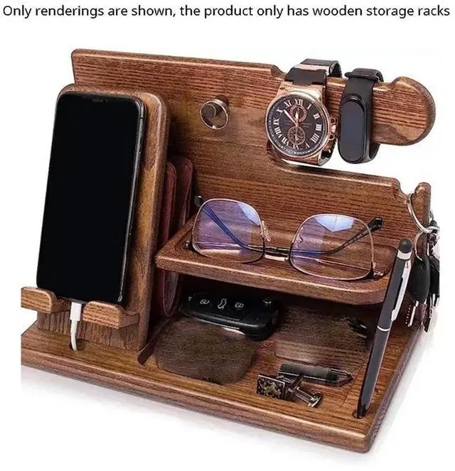 Alt view image 2 of 4 - Wooden Office Desktop Charging Stand Wooden Mobile Phone Storage Rack Watch Multi-Purpose Entrance Glasses Storage Rack-N33R