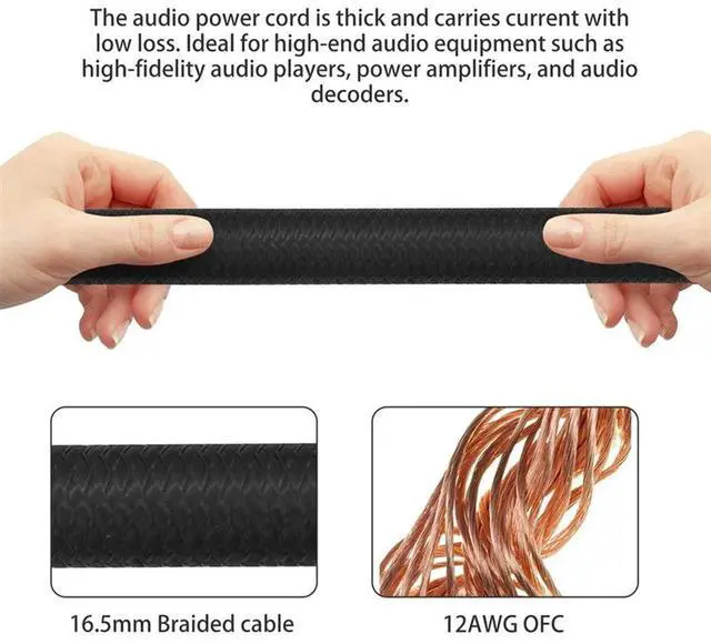 Alt view image 4 of 4 - 12AWG Hifi Power Cable, Hifi Power Cable EU Power Cable, 250V/15A For Speakers, Subwoofer, Turntable, Amplifier-N33R
