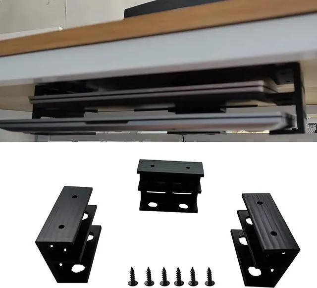 Main image of PIAOLGYI Under Desk Double Decker Laptop Holder Mount with Screw, Under Desk Laptop Mount Bracket, Add On Under Table Keyboard Storage (3 Pcs)