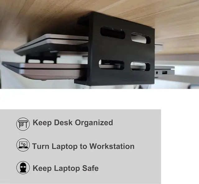 Alt view image 4 of 6 - PIAOLGYI Under Desk Double Decker Laptop Holder Mount with Screw, Under Desk Laptop Mount Bracket, Add On Under Table Keyboard Storage (3 Pcs)