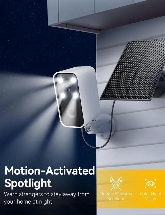 Alt view image 7 of 7 - Solar Camera Outdoor Wireless, Battery Security Cameras with Solar Panel for Home Security, Motion Detection, Night Vision, Alexa, 2.4G Wi-Fi Only, Only Event Recording