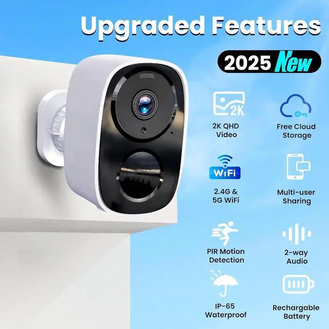 Alt view image 2 of 7 - 2025 Upgraded 2K Security Cameras Wireless Outdoor, Free Cloud Storage, 1-6 Months Battery Life, Waterproof, 2-Way Talk, AI Motion Detection Spotlight Siren Alarm Cameras for Home Security