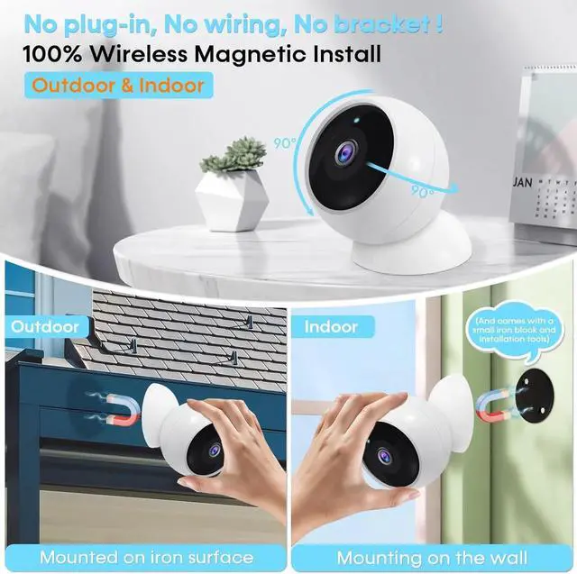 Alt view image 2 of 7 - AMTIFO Security Cameras Wireless Outdoor Magnetic: Install-Free Smart Indoor 2K WiFi - Long Battery Life Powered Wireless Cameras for Home Security with AI Motion Detection