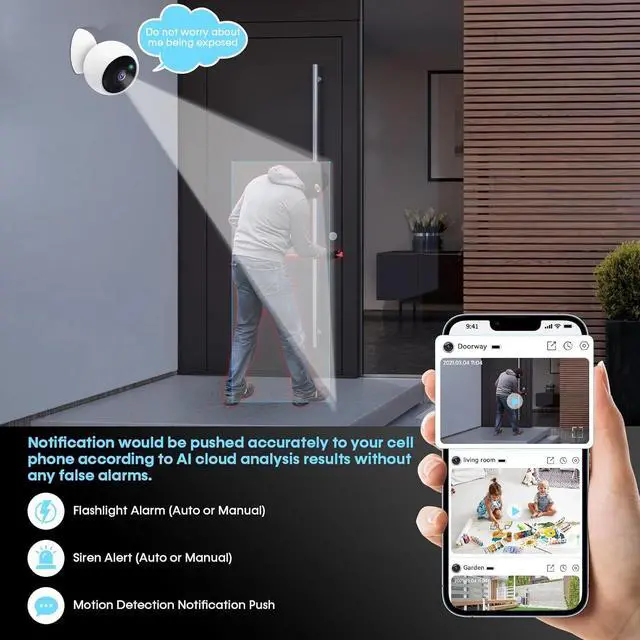 Alt view image 7 of 7 - AMTIFO Security Cameras Wireless Outdoor Magnetic: Install-Free Smart Indoor 2K WiFi - Long Battery Life Powered Wireless Cameras for Home Security with AI Motion Detection