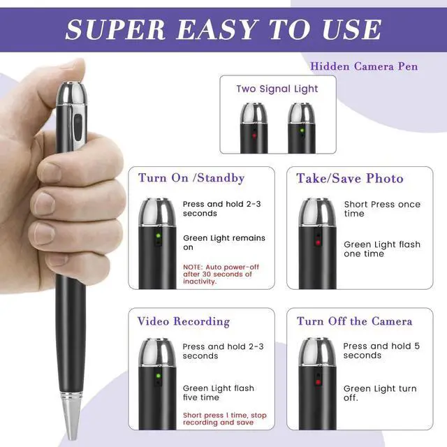 Alt view image 4 of 5 - 64GB Nanny Camera Pen, Portable Body Camera with 1080P, Loop Recording, Rechargeable Mini Cameras for Home, Office